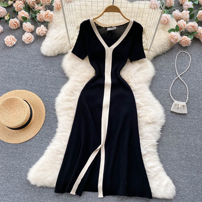 Black V-neck Short Dress Fashion Dress AP00010