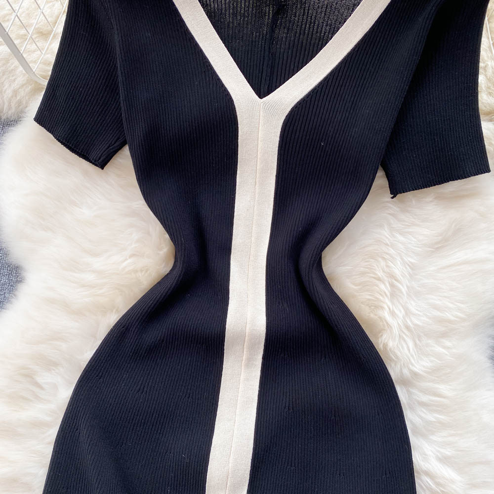 Black V-neck Short Dress Fashion Dress AP00010