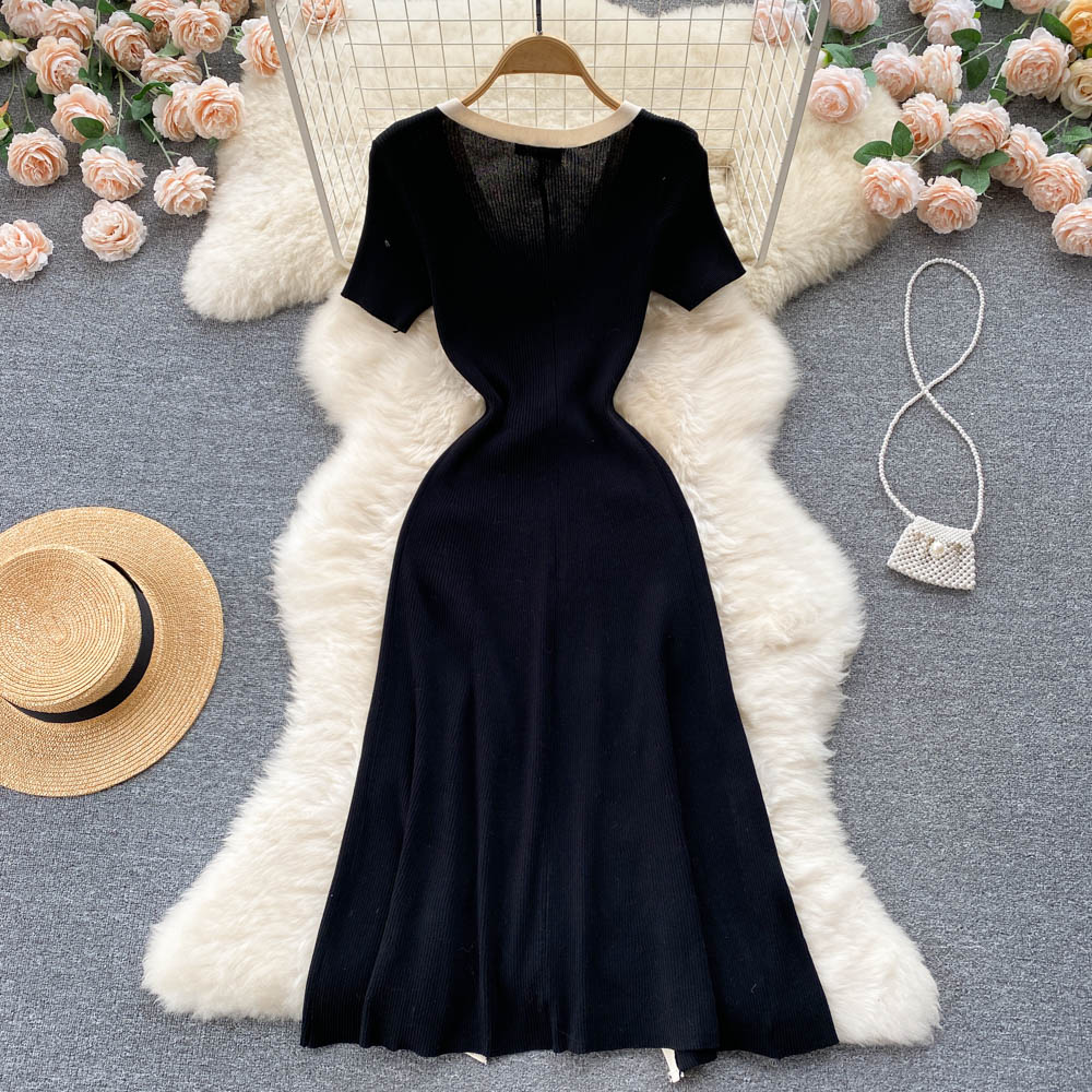 Black V-neck Short Dress Fashion Dress AP00010