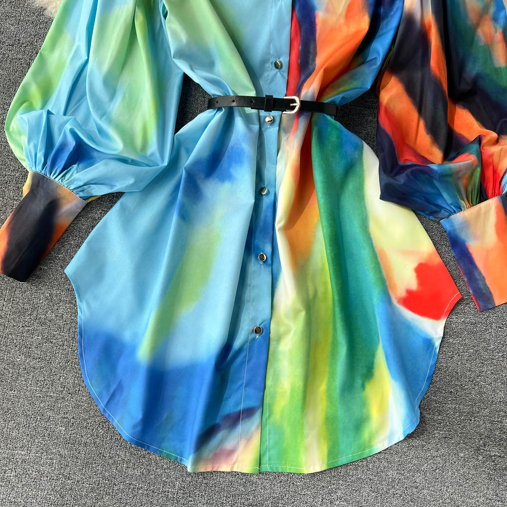 Stylish Printed Long Sleeve Shirt Dress