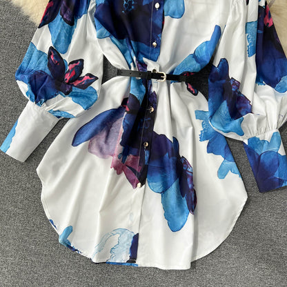 Stylish Printed Long Sleeve Shirt Dress