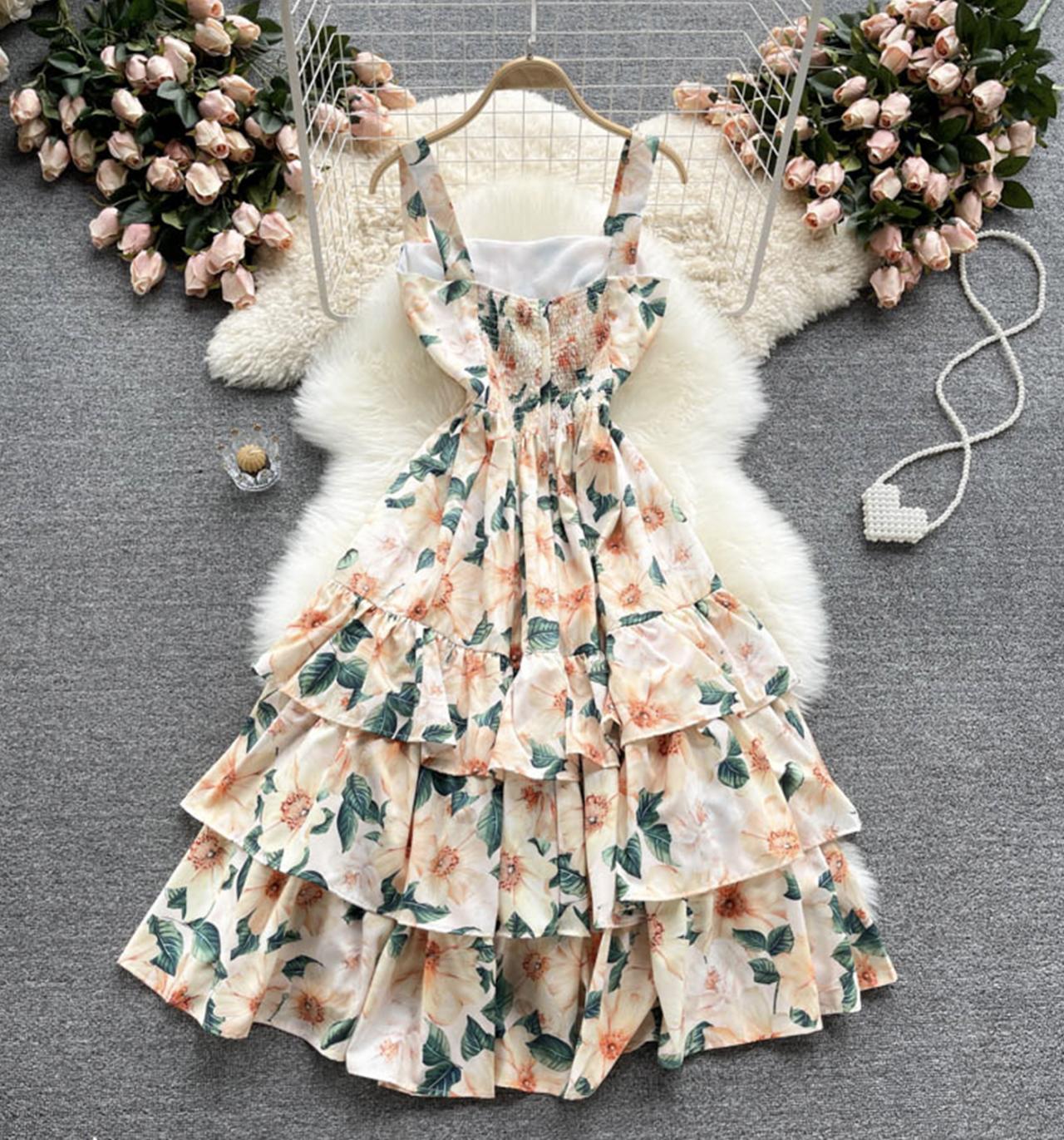 Cute Casual New Fashion Dress A Line Floral Dress Fashion Printed Dress AP00079