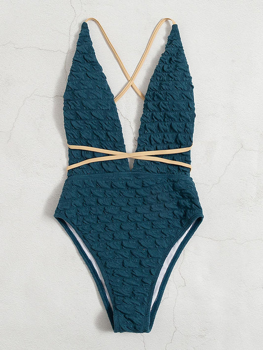 One-piece Bikini Outer Single Swimsuit European And American One-piece Women's Swimsuit Solid Color Strapping Sexy Bikini AP00054