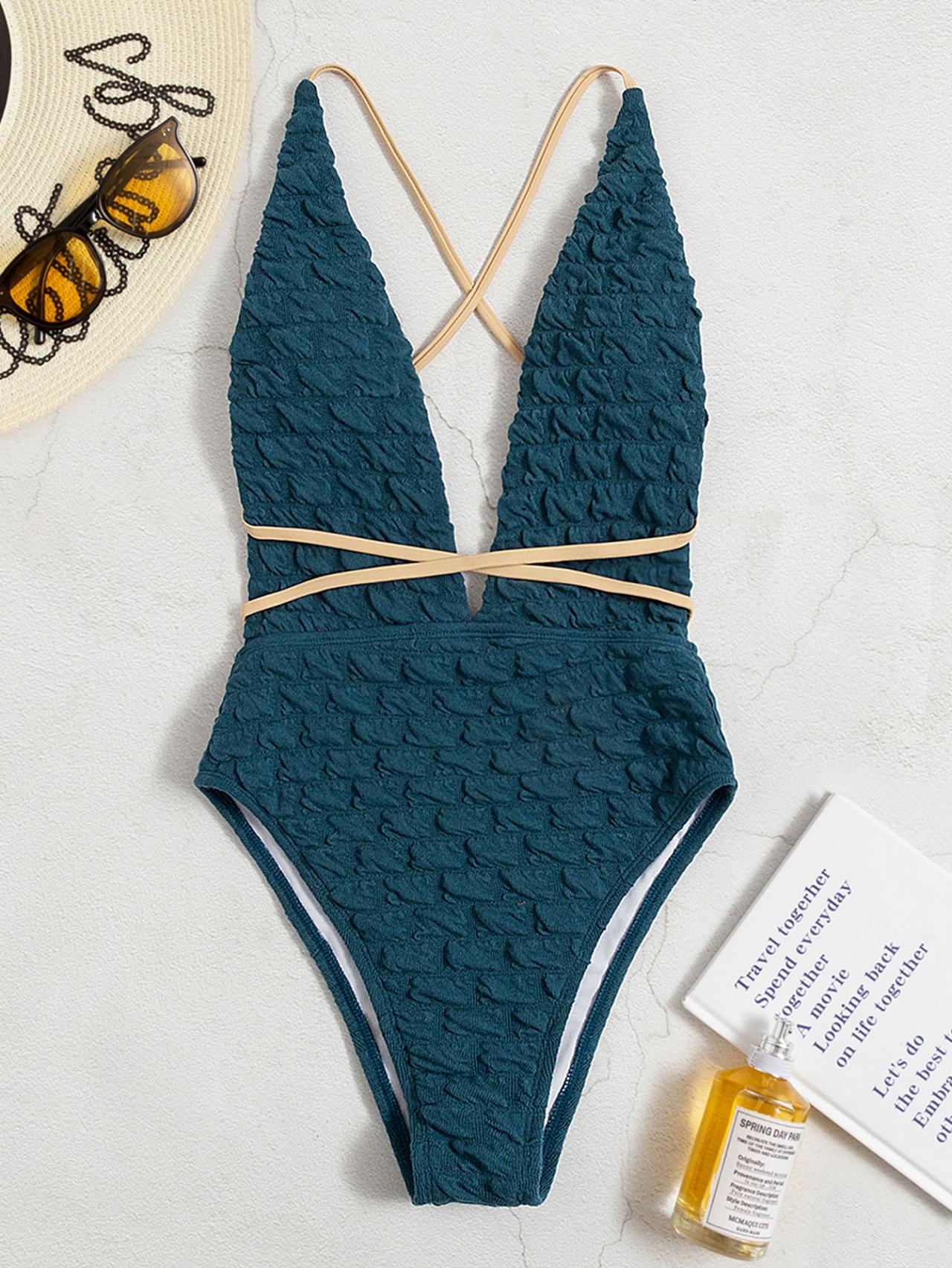 One-piece Bikini Outer Single Swimsuit European And American One-piece Women's Swimsuit Solid Color Strapping Sexy Bikini AP00054