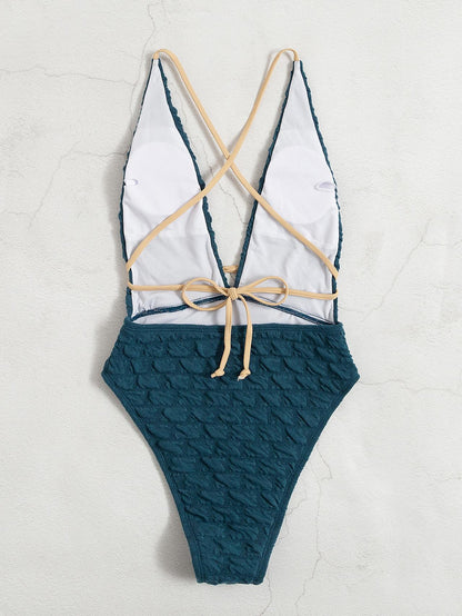 One-piece Bikini Outer Single Swimsuit European And American One-piece Women's Swimsuit Solid Color Strapping Sexy Bikini AP00054