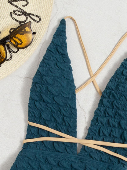 One-piece Bikini Outer Single Swimsuit European And American One-piece Women's Swimsuit Solid Color Strapping Sexy Bikini AP00054