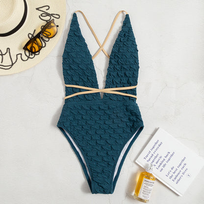One-piece Bikini Outer Single Swimsuit European And American One-piece Women's Swimsuit Solid Color Strapping Sexy Bikini AP00054