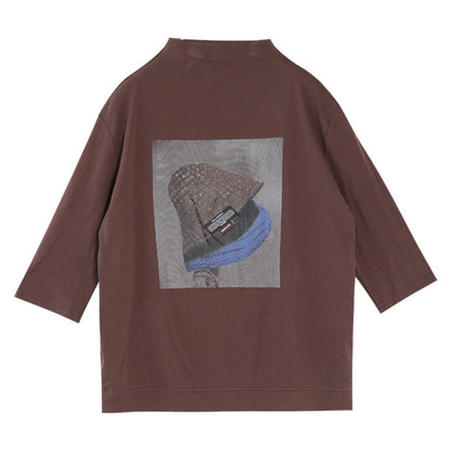 Vintage Loose Three-quarter Sleeves Printed High-neck T-shirts Tops AP000174