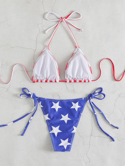 Flag Neck Triangle Lace Up Bikini For Women Swimwear AP000129
