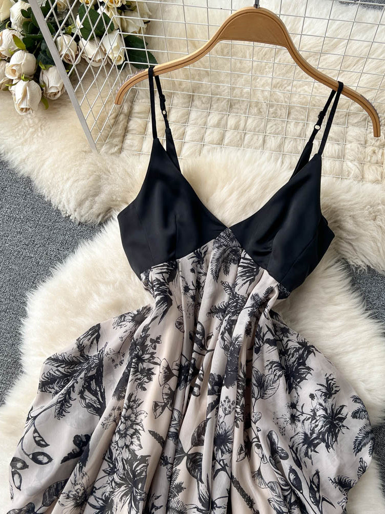 Women Dress Casual Loose Floral Print Irregular Long Dress Elegant High Waist Party Dress AP00203