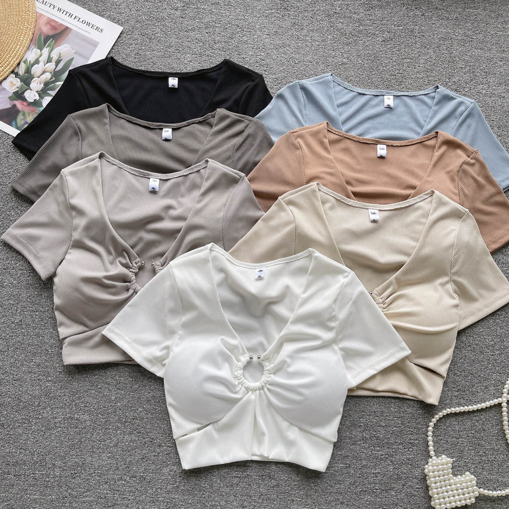 Streetwear Sexy Crop Top Women Fashion V Neck Bra Hollow Out Design Elegant Ladies Slim Outwear AP000165