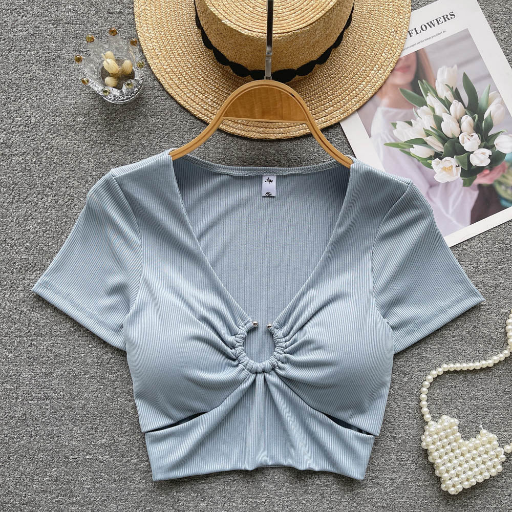 Streetwear Sexy Crop Top Women Fashion V Neck Bra Hollow Out Design Elegant Ladies Slim Outwear AP000165