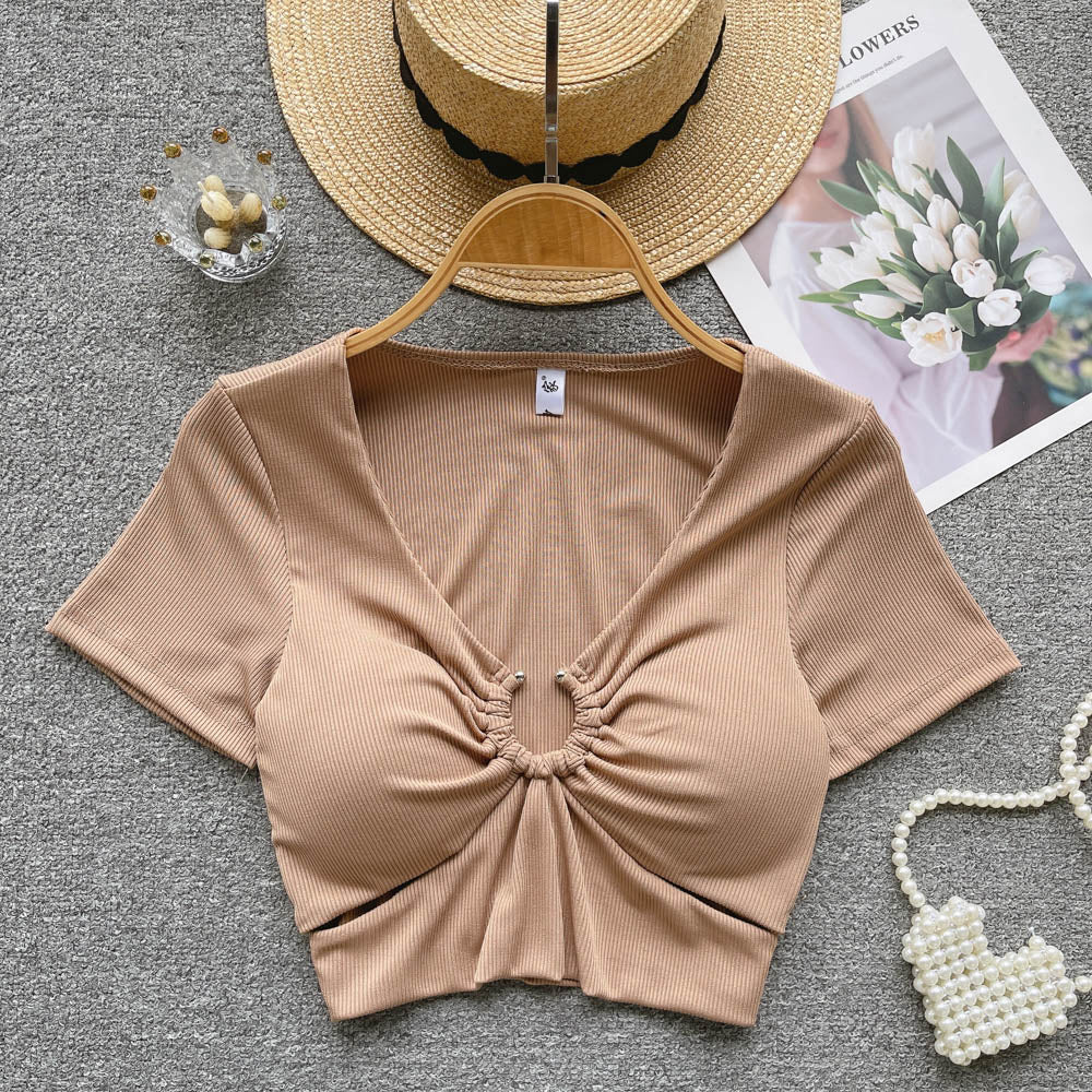 Streetwear Sexy Crop Top Women Fashion V Neck Bra Hollow Out Design Elegant Ladies Slim Outwear AP000165