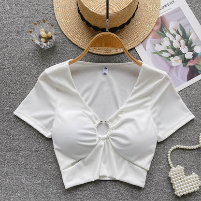 Streetwear Sexy Crop Top Women Fashion V Neck Bra Hollow Out Design Elegant Ladies Slim Outwear AP000165