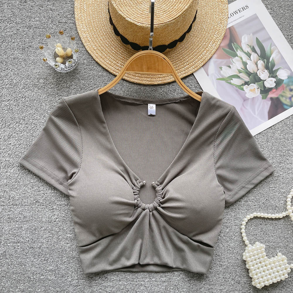 Streetwear Sexy Crop Top Women Fashion V Neck Bra Hollow Out Design Elegant Ladies Slim Outwear AP000165