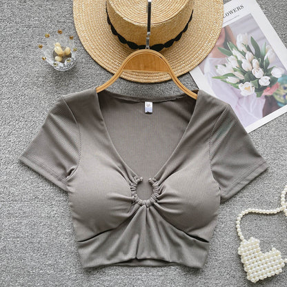 Streetwear Sexy Crop Top Women Fashion V Neck Bra Hollow Out Design Elegant Ladies Slim Outwear AP000165