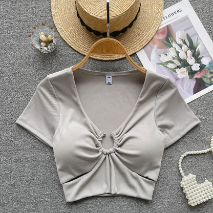 Streetwear Sexy Crop Top Women Fashion V Neck Bra Hollow Out Design Elegant Ladies Slim Outwear AP000165