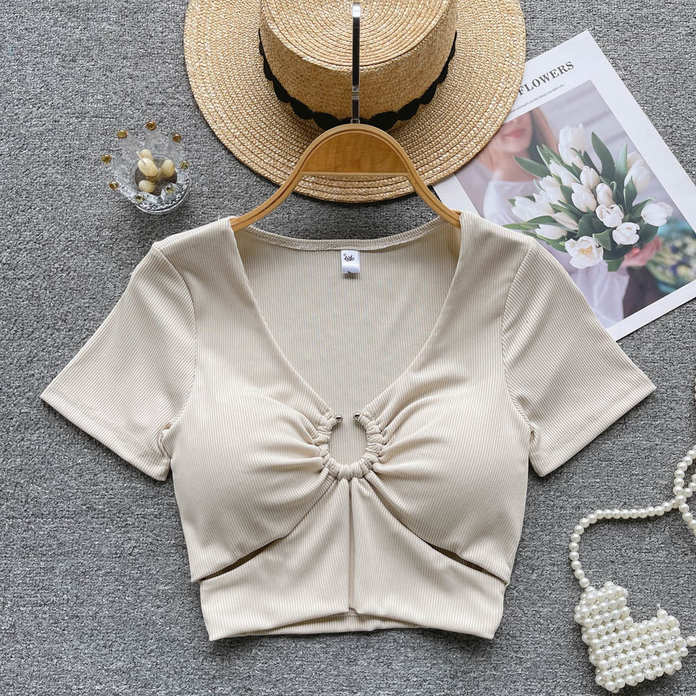 Streetwear Sexy Crop Top Women Fashion V Neck Bra Hollow Out Design Elegant Ladies Slim Outwear AP000165