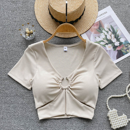 Streetwear Sexy Crop Top Women Fashion V Neck Bra Hollow Out Design Elegant Ladies Slim Outwear AP000165