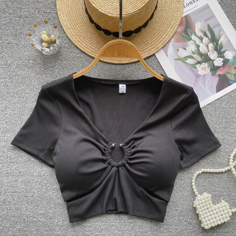 Streetwear Sexy Crop Top Women Fashion V Neck Bra Hollow Out Design Elegant Ladies Slim Outwear AP000165