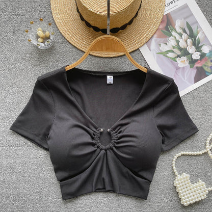 Streetwear Sexy Crop Top Women Fashion V Neck Bra Hollow Out Design Elegant Ladies Slim Outwear AP000165