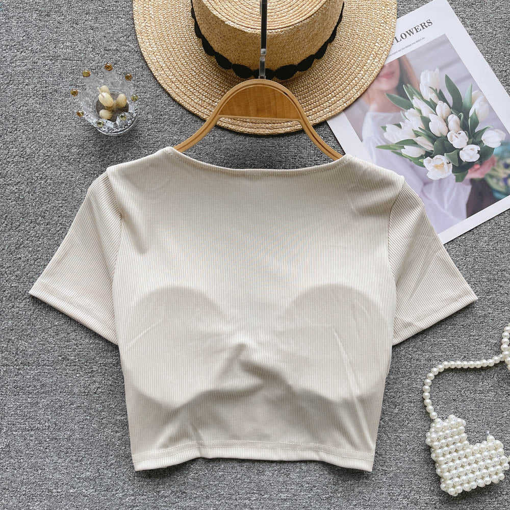 Streetwear Sexy Crop Top Women Fashion V Neck Bra Hollow Out Design Elegant Ladies Slim Outwear AP000165