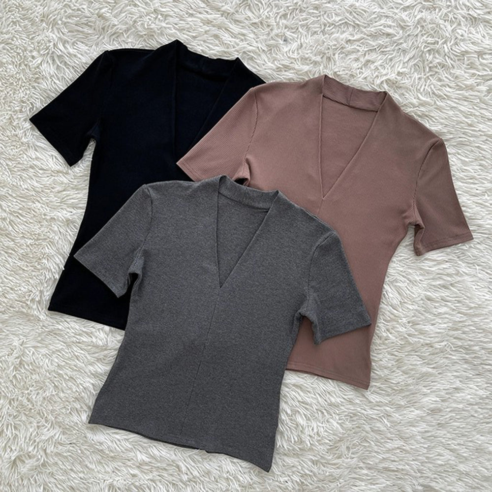 Sexy V-neck Short Sleeve Solid Tight Shirt Top Tee AP000153