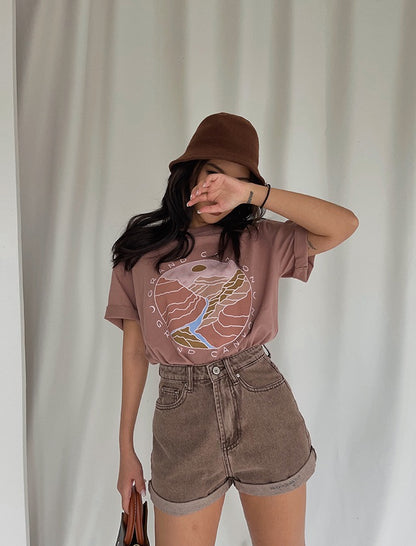 Street, Retro, Brick Red Letter Pattern Printed Short-sleeved T-shirt, Summer Loose Top AP00026