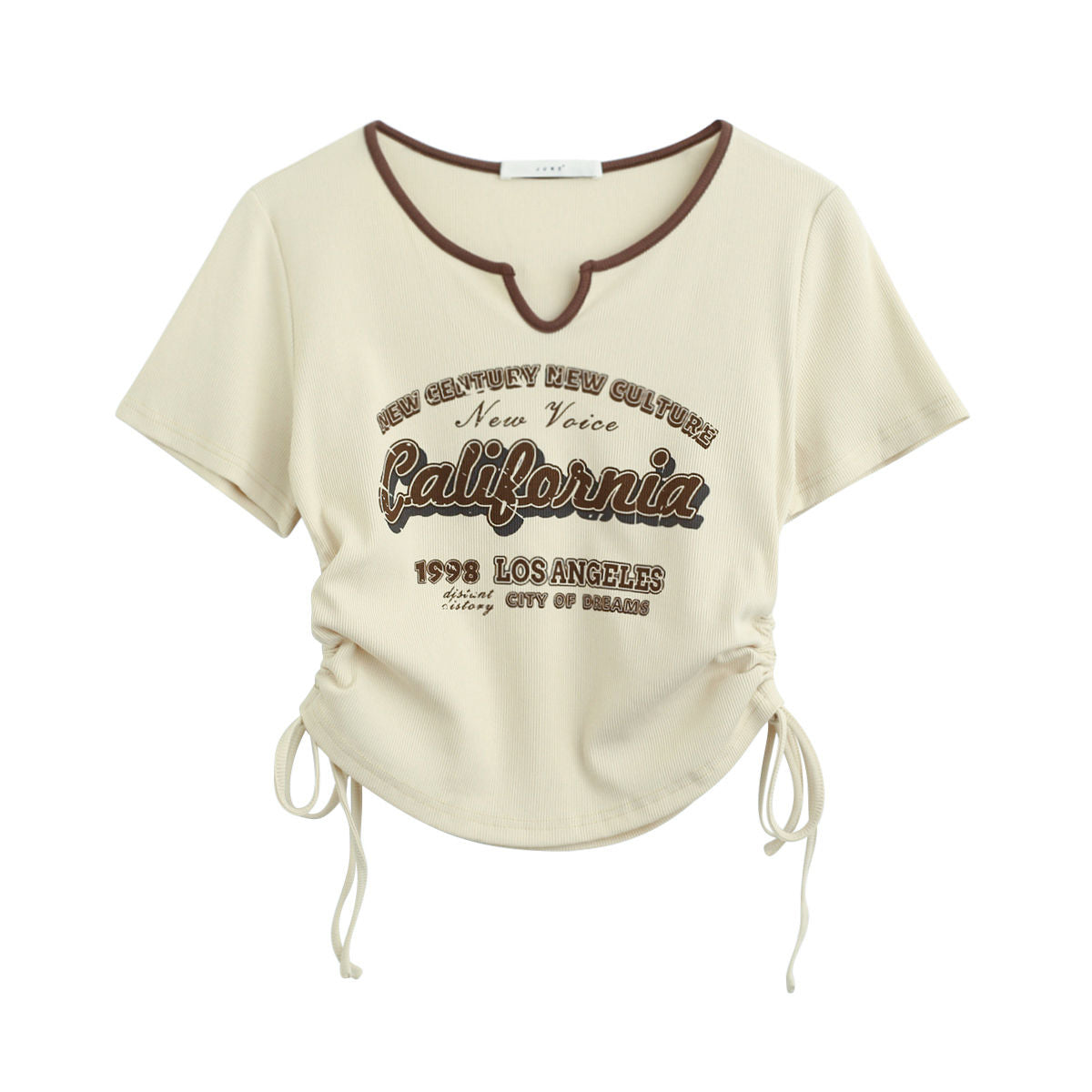 Drawstring Y2k T Shirt Women Letter Crop Top Americal Retro Short Sleeve Tees Korean Graphic Slim Summer T-shirt AP00029