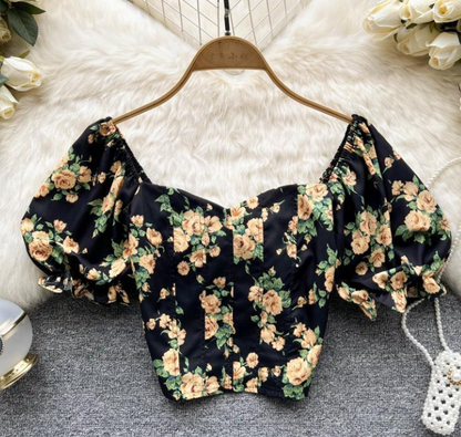 Summer Small Fresh French Floral Chiffon Shirt Women Short Long Sleeve Shirt Tide Top Square Collar Small Shirt AP000187