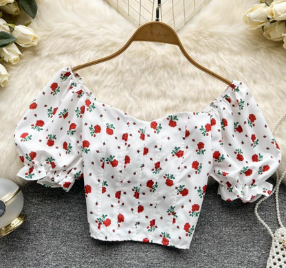 Summer Small Fresh French Floral Chiffon Shirt Women Short Long Sleeve Shirt Tide Top Square Collar Small Shirt AP000187