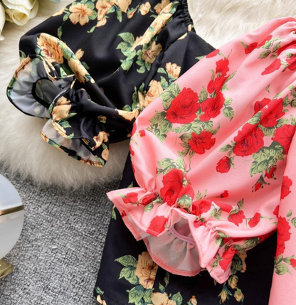 Summer Small Fresh French Floral Chiffon Shirt Women Short Long Sleeve Shirt Tide Top Square Collar Small Shirt AP000187