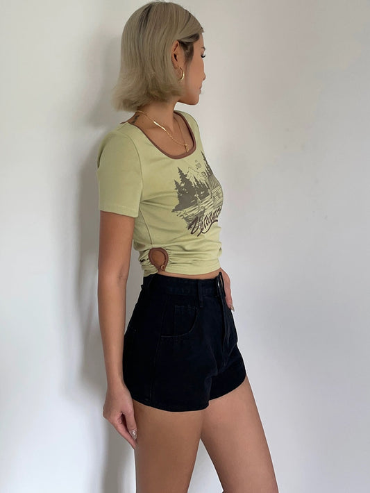 Cute Simple Stylish Printed Cut-out Short T-shirt AP000156
