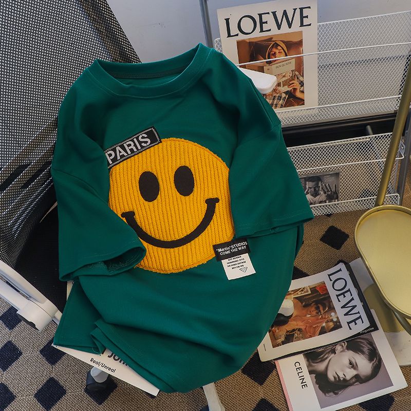 Summer Korean Fashion Tshirt For Women Sweatshirt Smile Embroidery Luxury Designer Loose Oversized Tops Women Clothes AP000155