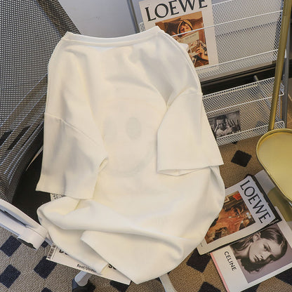 Summer Korean Fashion Tshirt For Women Sweatshirt Smile Embroidery Luxury Designer Loose Oversized Tops Women Clothes AP000155