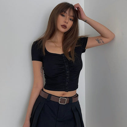 Ruffle Short Sleeve Cardigan Top Tight Solid Shirt Sexy Top AP00091