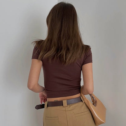 Ruffle Short Sleeve Cardigan Top Tight Solid Shirt Sexy Top AP00091