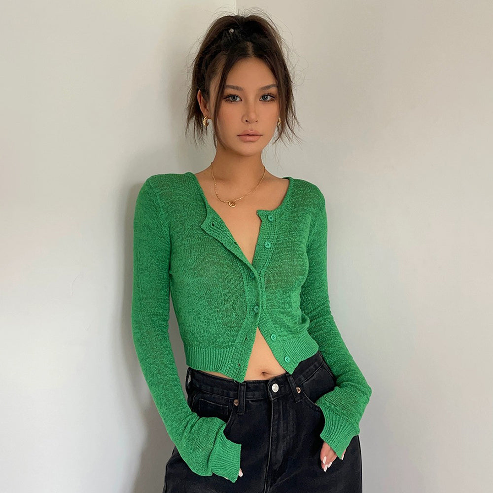 Knitted Blouse, Short, Slim Long-sleeved Versatile Top AP00025