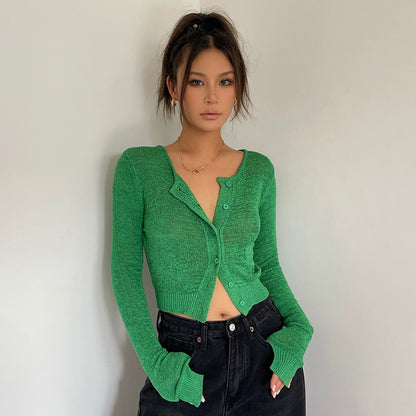 Knitted Blouse, Short, Slim Long-sleeved Versatile Top AP00025