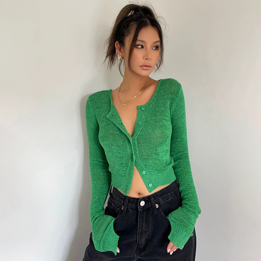 Knitted Blouse, Short, Slim Long-sleeved Versatile Top AP00025