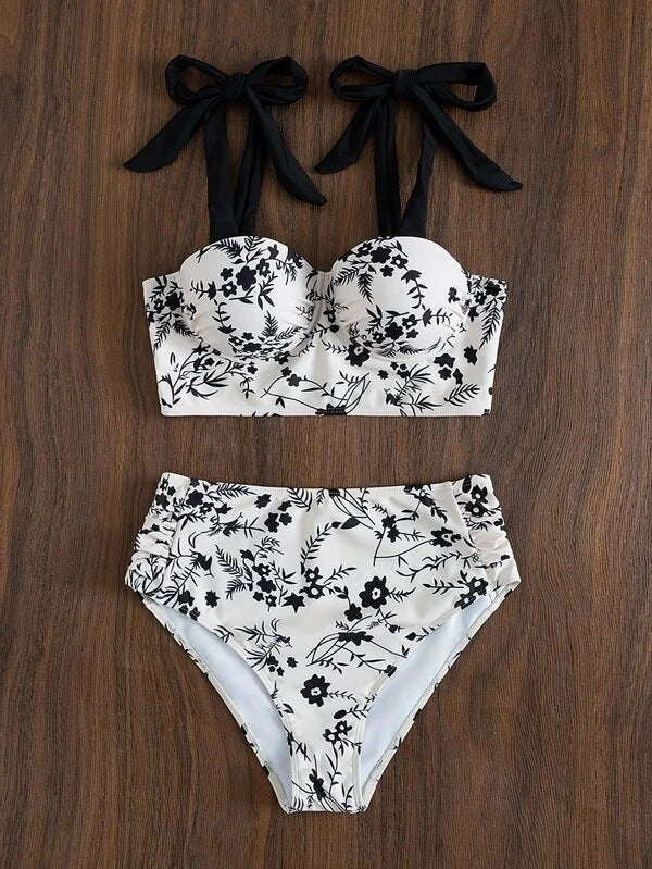 Split Print High Waisted Sexy Bikini Swimsuit Girl Small Chest Gathering AP000117