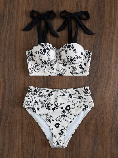 Split Print High Waisted Sexy Bikini Swimsuit Girl Small Chest Gathering AP000117