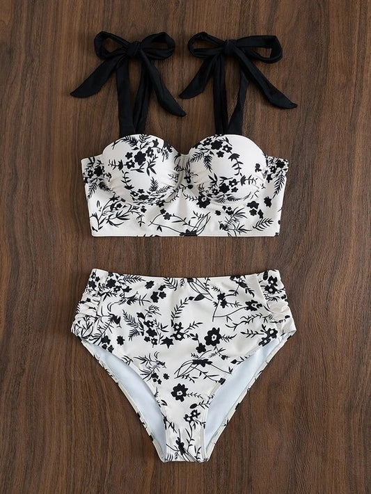 Split Print High Waisted Sexy Bikini Swimsuit Girl Small Chest Gathering AP000117
