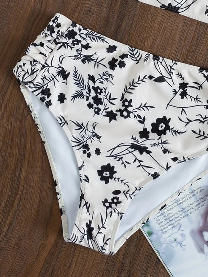 Split Print High Waisted Sexy Bikini Swimsuit Girl Small Chest Gathering AP000117