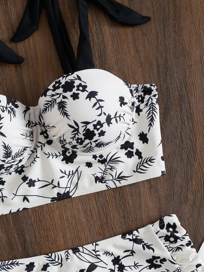 Split Print High Waisted Sexy Bikini Swimsuit Girl Small Chest Gathering AP000117