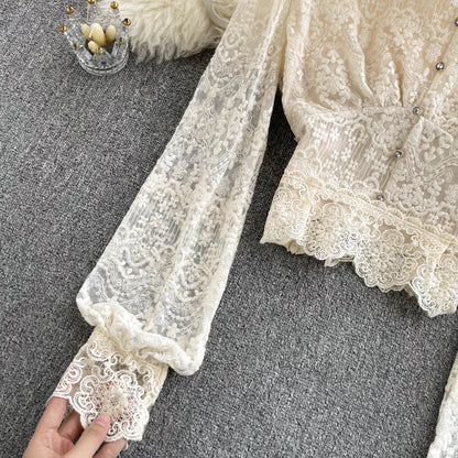 V-neck Lace Long Sleeve Shirt AP00024