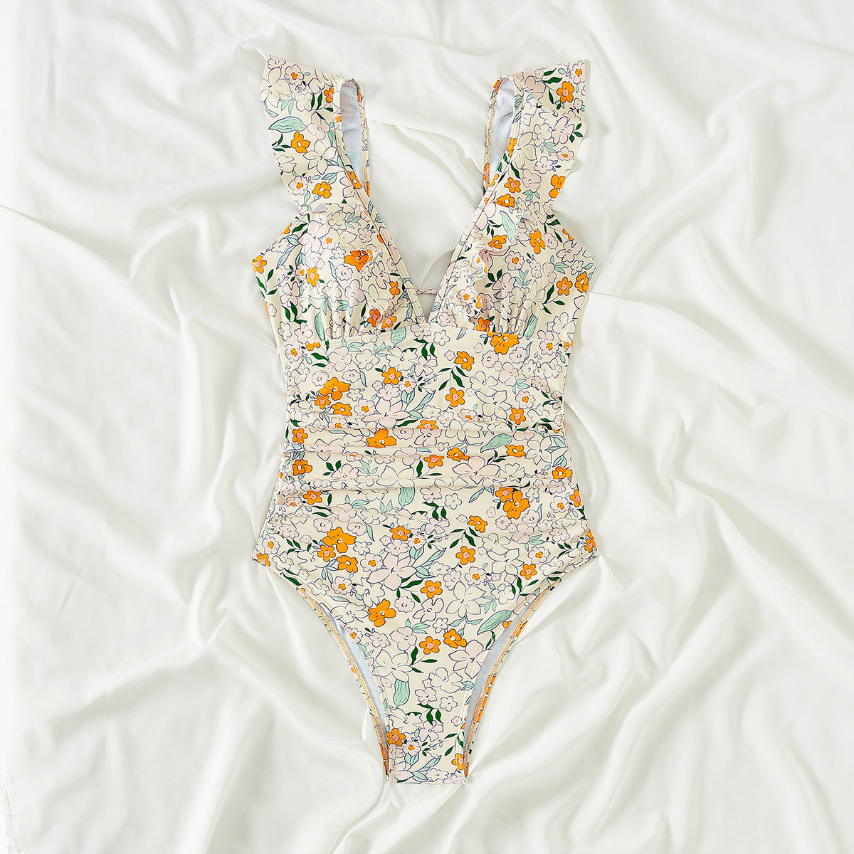 Retro Printed One Piece Swimsuit For Women With Sexy Fly Edge Deep V-shaped One-piece Summer Swimsuit AP00055