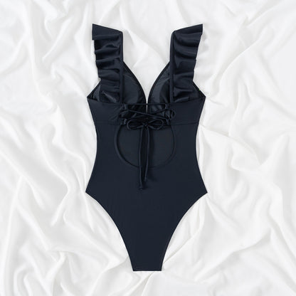 Retro Printed One Piece Swimsuit For Women With Sexy Fly Edge Deep V-shaped One-piece Summer Swimsuit AP00055