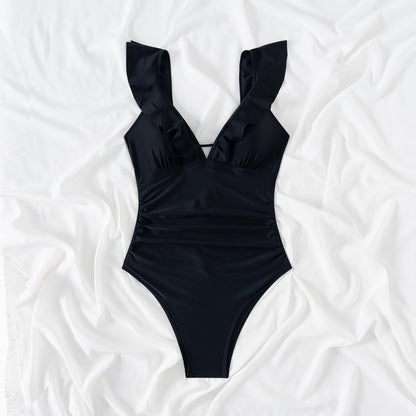 Retro Printed One Piece Swimsuit For Women With Sexy Fly Edge Deep V-shaped One-piece Summer Swimsuit AP00055