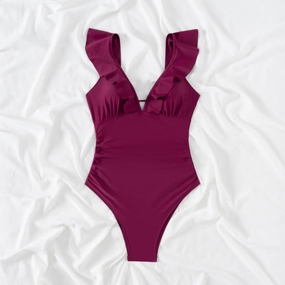 Retro Printed One Piece Swimsuit For Women With Sexy Fly Edge Deep V-shaped One-piece Summer Swimsuit AP00055